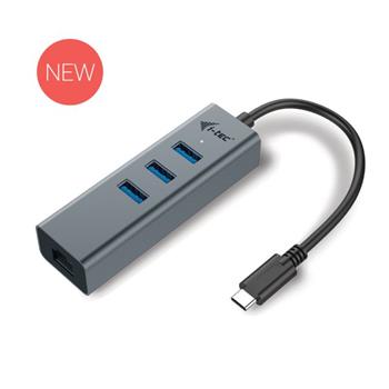 i-Tec USB-C 3.1 HUB 3port Metal + Gigabit Ethernet adaptr, 1x USB na RJ-45 