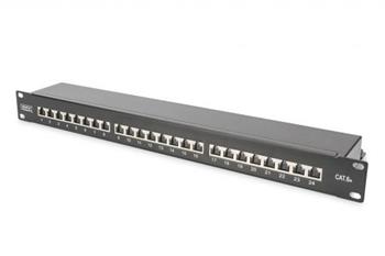 DIGITUS CAT 6A Patch Panel, stnn, 1U, 24 port, 8P8C, erny RAL 9005, 483 mm (19 