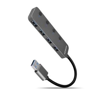 AXAGON HUE-MSA, 4x USB 3.2 Gen 1 SWITCH hub, kovov, micro USB nap. konektor, kabel USB-A 20cm