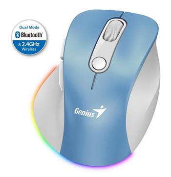 Genius Ergo 9000S Pro My, bezdrtov, optick, 2400DPI, 6 tlatek, BT, 2,4GHz, USB-C nabjen, tich, 7barevn podsv.,modrobl