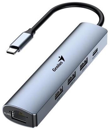 Genius UH-545 USB Hub, extern, USB-C na 3 USB 3.0, 1 USB-C, RJ-45 Gigabit Ethernet, 15cm, ed